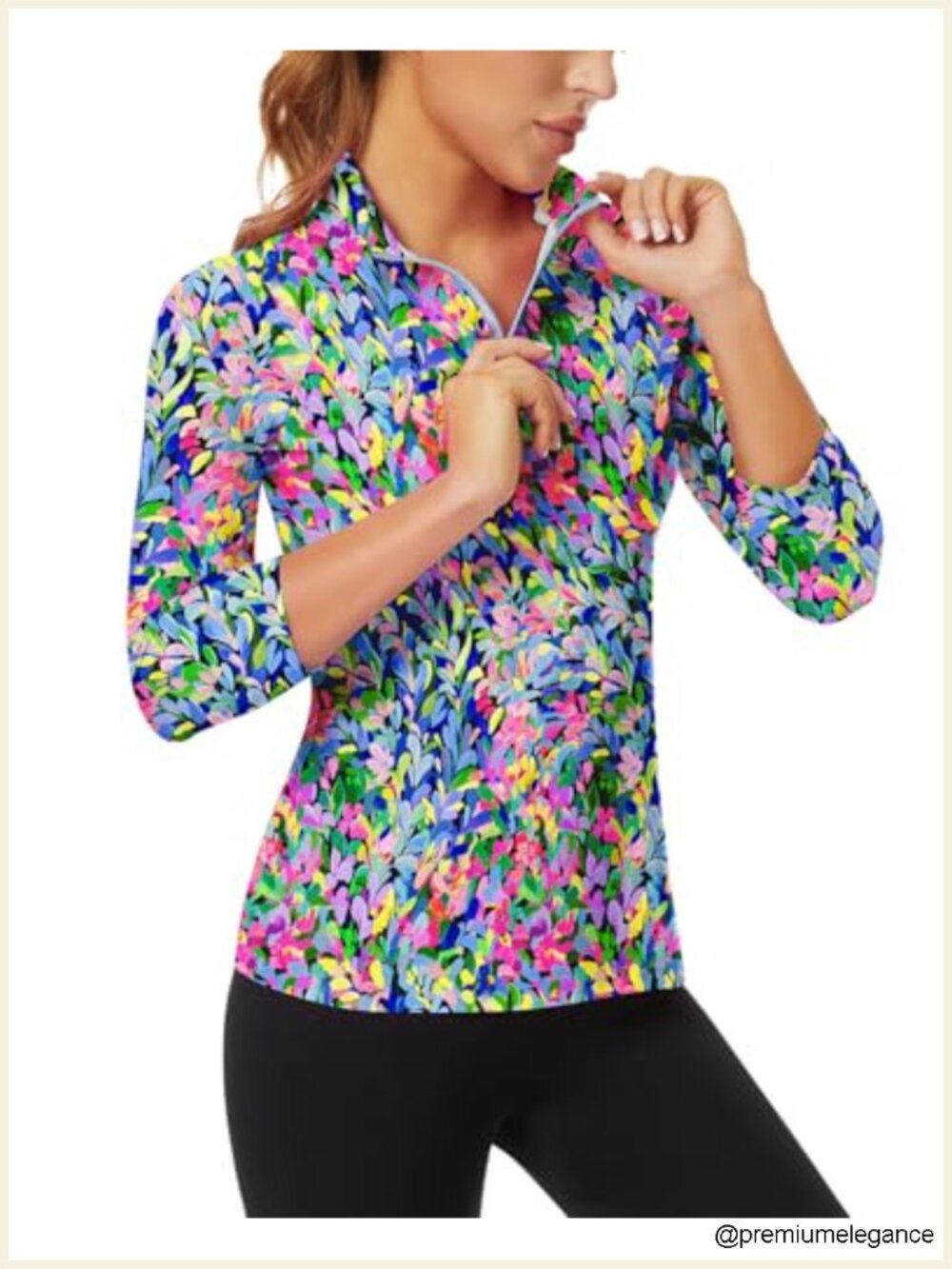 Women's 3/4 Sleeve Quarter Zip Athletic Polo Golf Shirt Moisture Wicking